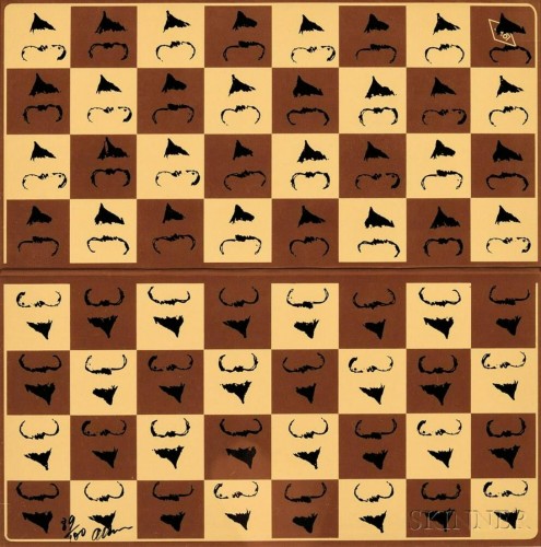 Fernandez ARMAN | Chessboard in Hommage to Marcel Duchamp's L.H.O.O.Q. | Screen-print available for sale on www.kunzt.gallery Fernandez ARMAN | Chessboard in Hommage to Marcel Duchamp's L.H.O.O.Q. | Screen-print available for sale on www.kunzt.gallery